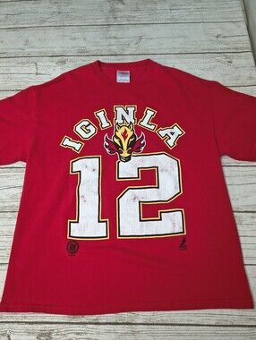 Vintage Y2K Calgary Flames Jarome Iginla 12 Short Sleeve T Shirt Size XL